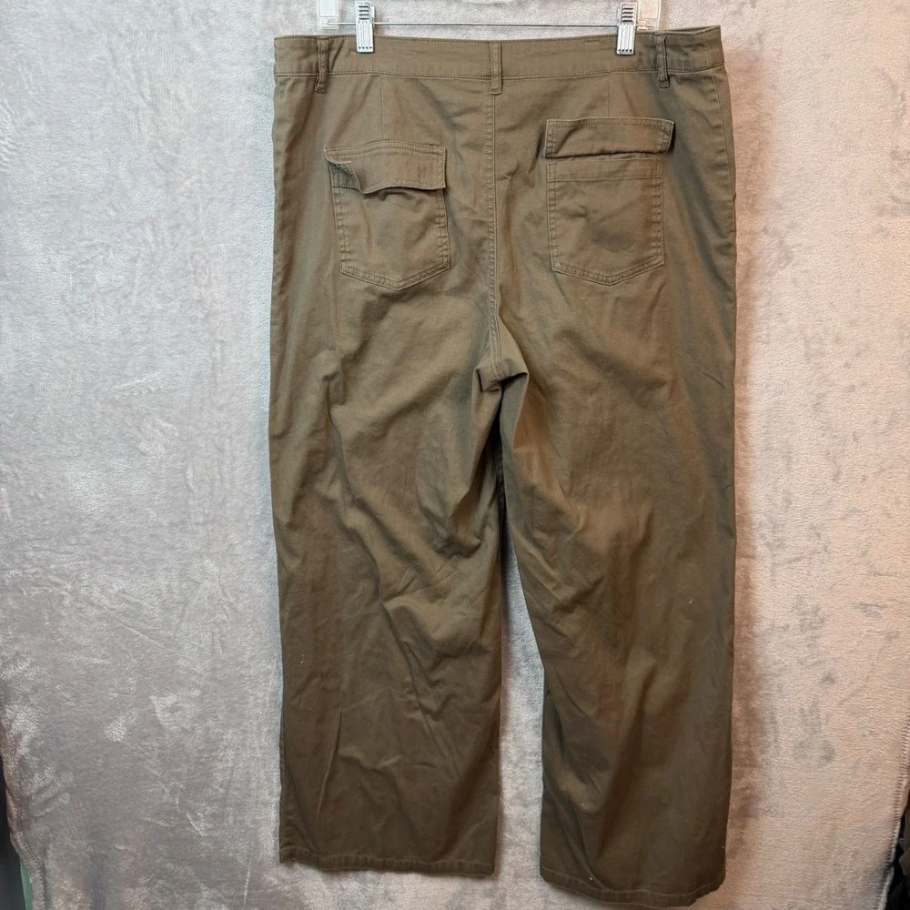 Lisa Rinna Collection Pants Womens 16 Green Wide Leg Utility Cargo A295847 Olive
